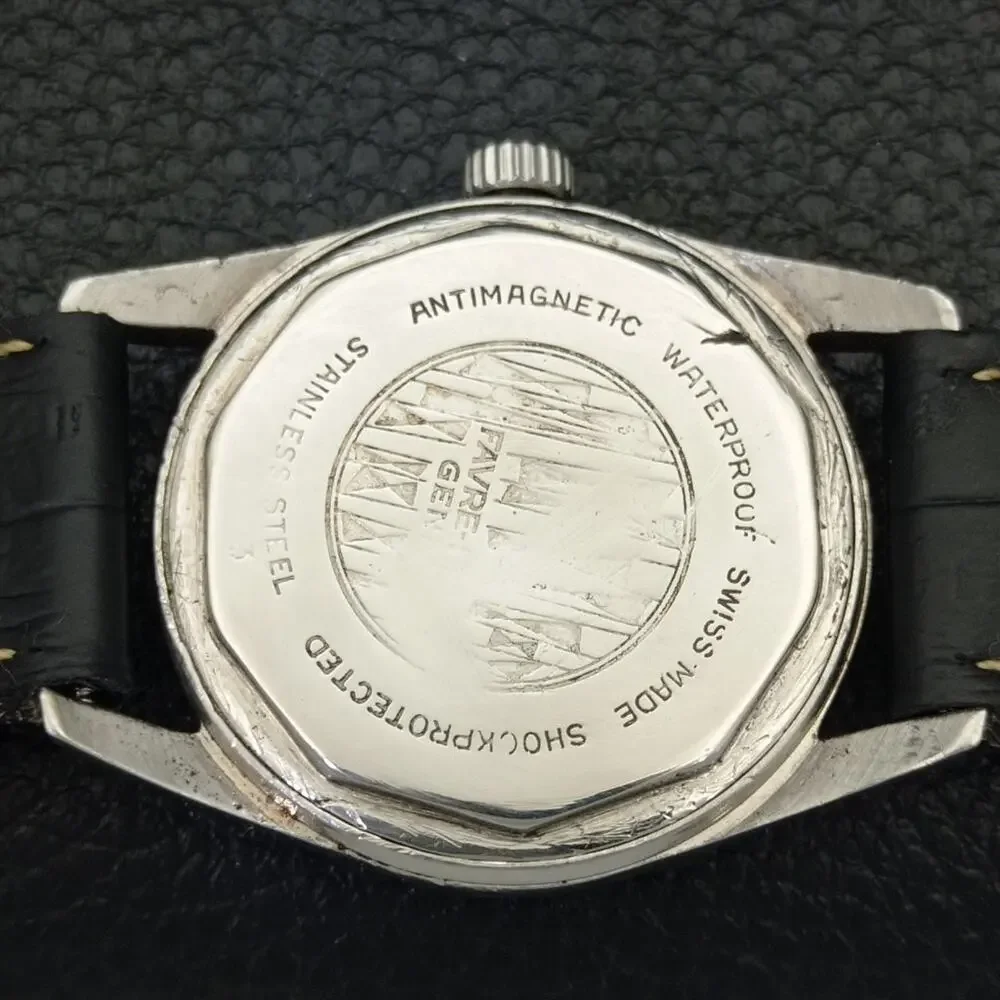 Vintage 1973 Favre Leuba Manual Mens Silver Watch W/Leather Strap - Picture 8 of 9